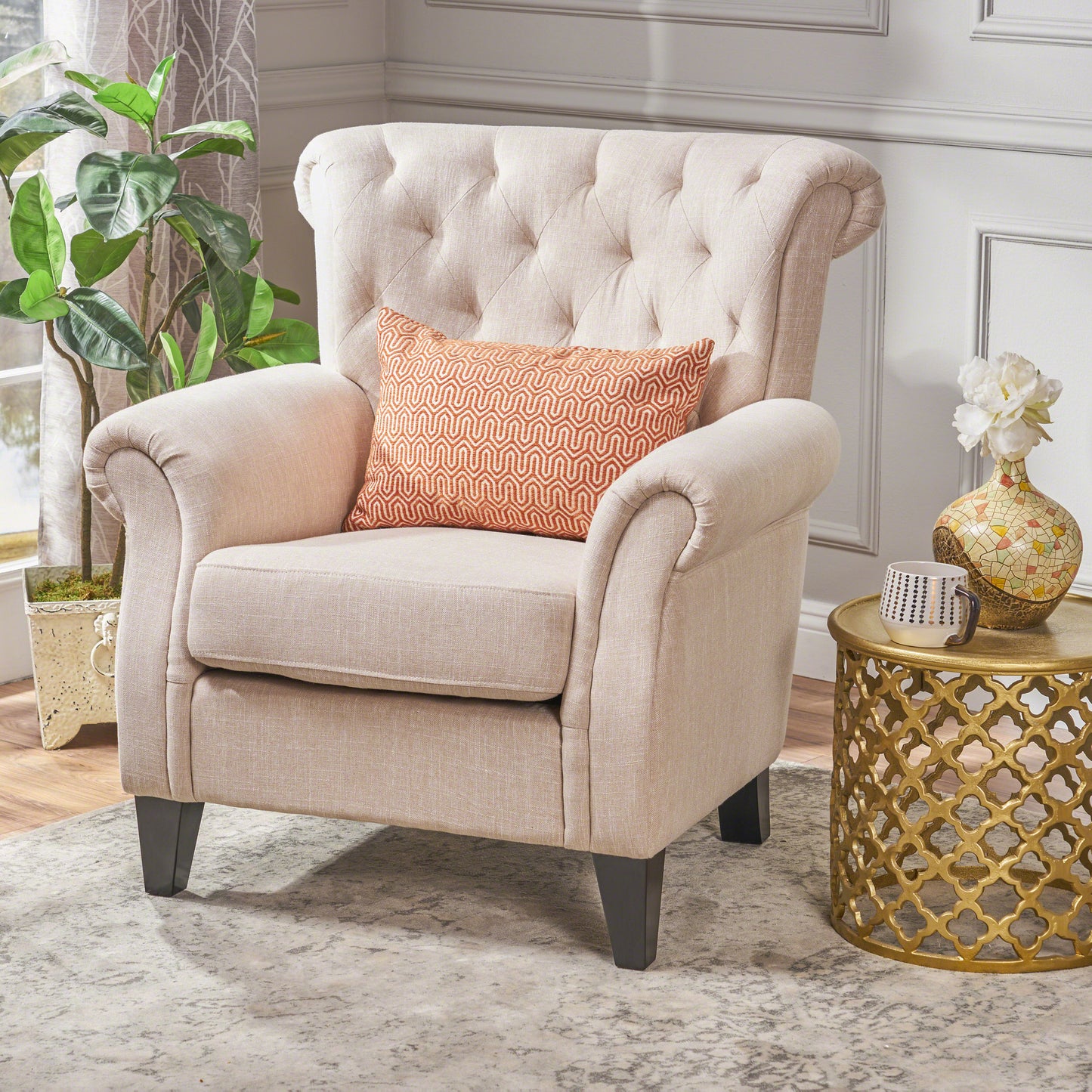 Springfield Tufted Armchair for Living Room, Light Beige - LaTezza Online Shop