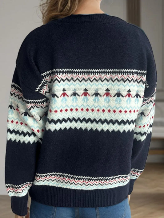 Contrast Round Neck Dropped Shoulder Sweater - LaTezza Online Shop