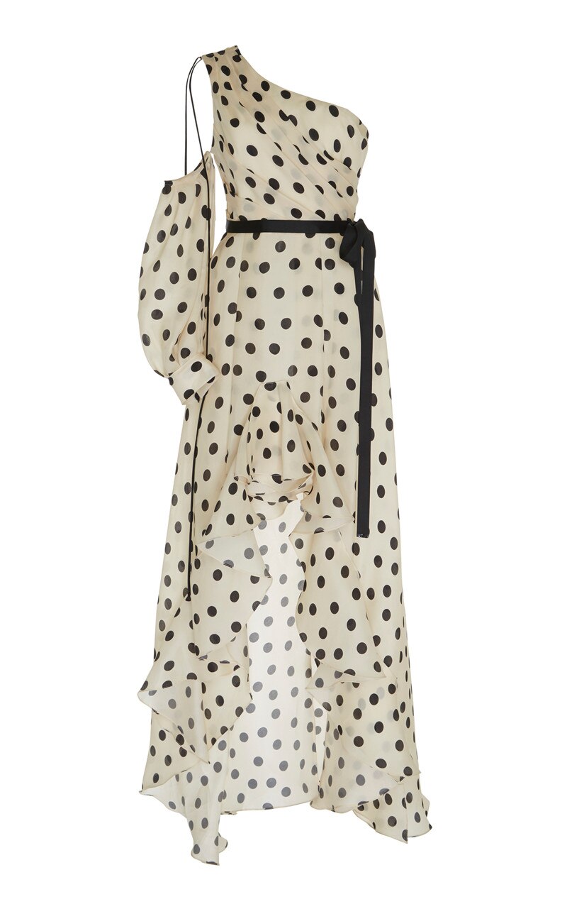 Vacation Style Single Shoulder Sleeve Slash Neck Polka Dot Goddess Chiffon Irregular Dresses Long Dress - LaTezza Online Shop