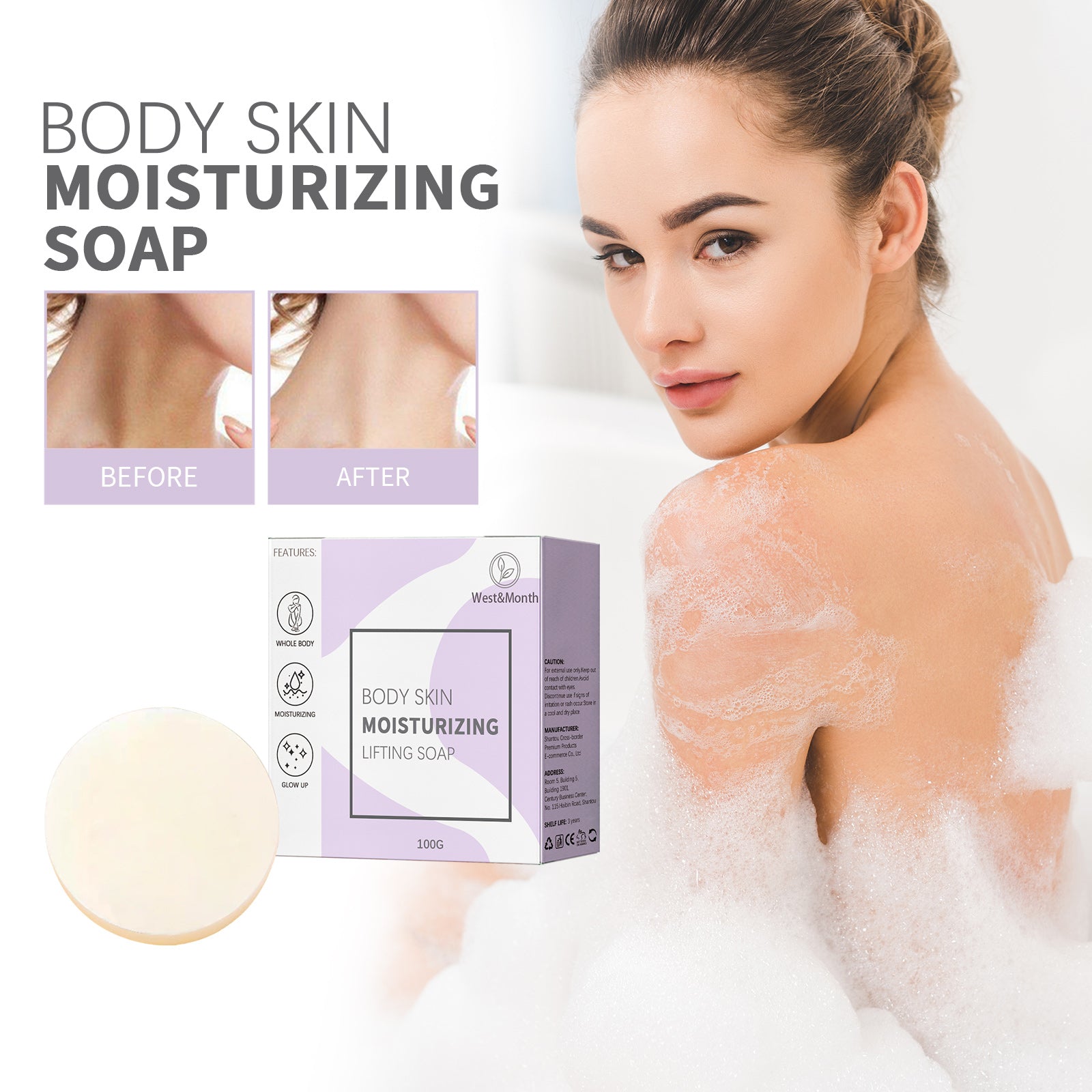 West&Month Body Skin Moisturizing Soap, Clear Acne Print Repair Dark Moisturizing Whitening Body Wash Soap - LaTezza Online Shop