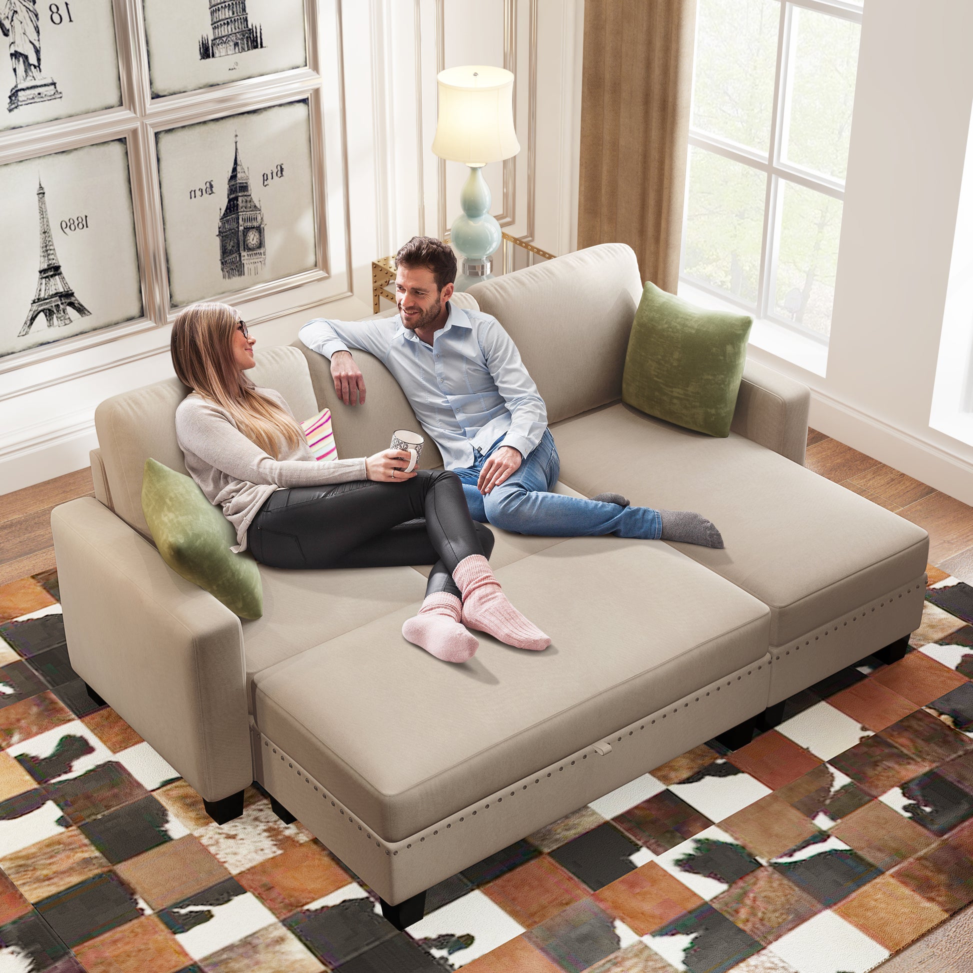 81" Reversible Sectional Couch with Storage Chaise L-Shaped Sofa for Apartment Sectional Set Warm Grey - LaTezza Online Shop