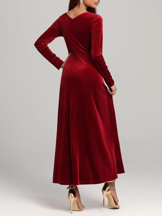 Square Neck Long Sleeve Velvet Dress - LaTezza Online Shop