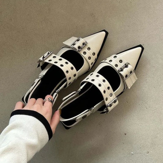 Square Toe Flats Loafers Point Toe Eyelet Buckle Slip-Ons - LaTezza Online Shop
