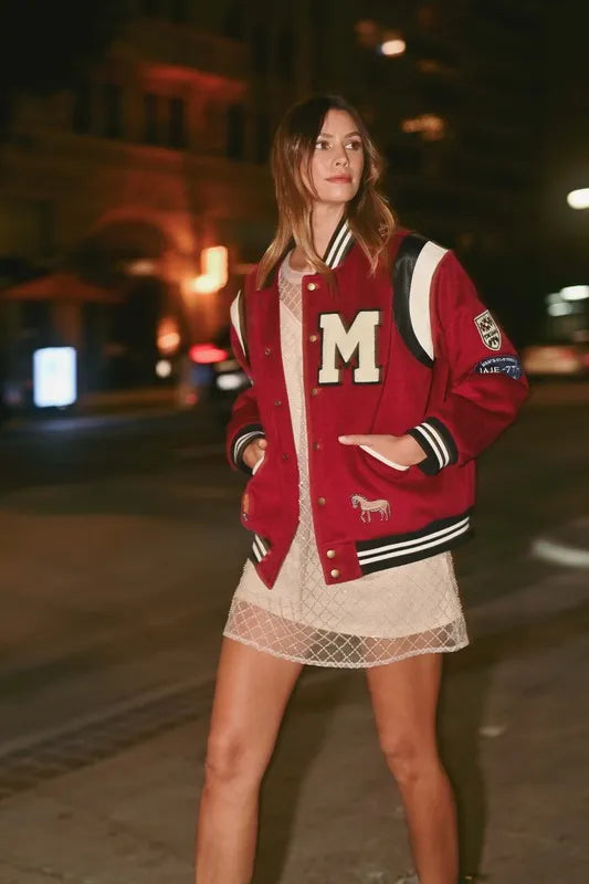 MABLE M Bomber Varsity Jacket with Patch Detail - LaTezza Online Shop