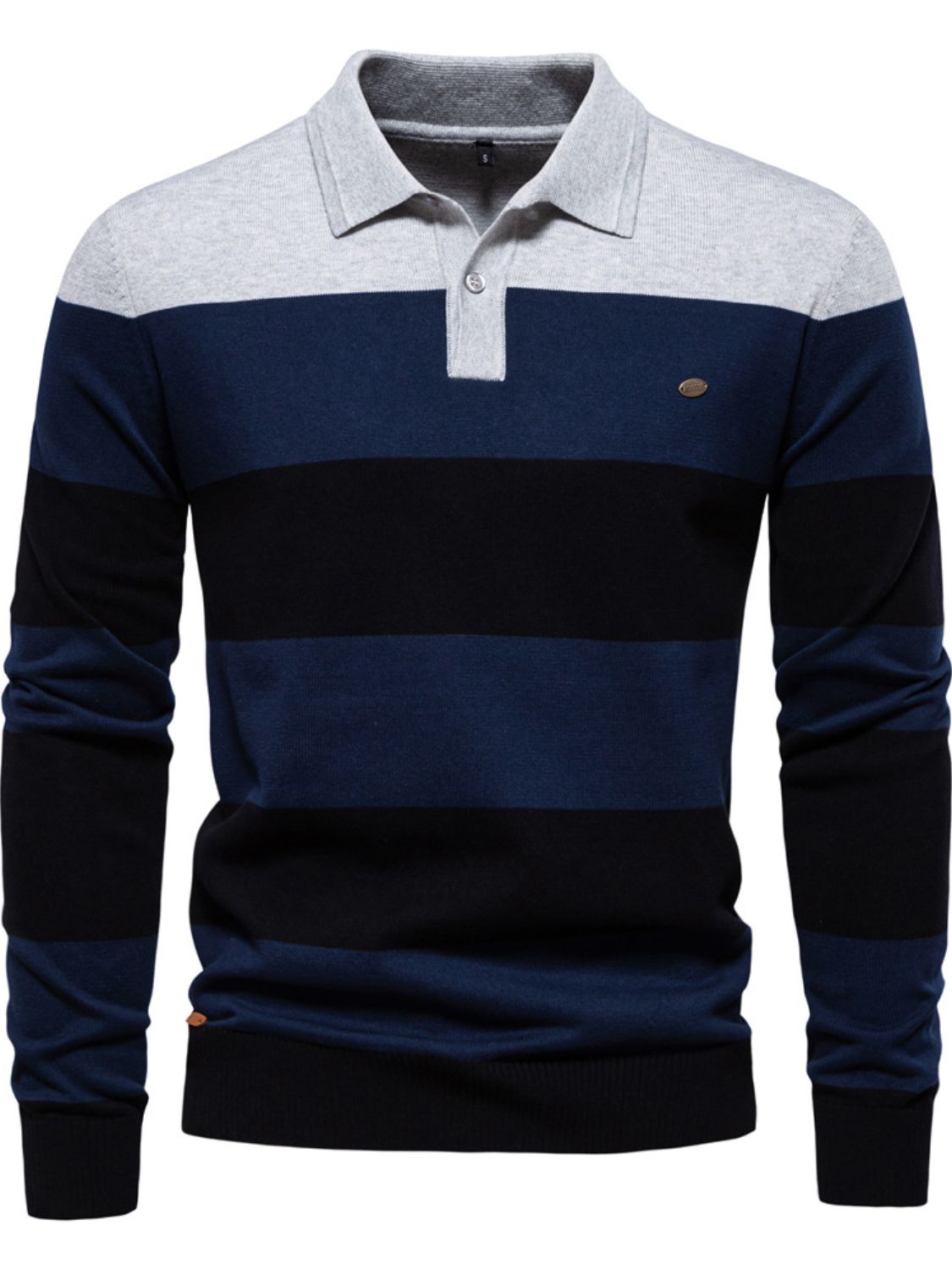 Men's Striped Long Sleeve Knit Polo - LaTezza Online Shop