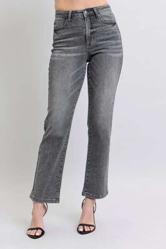 Straight Jeans Judy Blue Full Size High Waist Rhinestone Plus Size - LaTezza Online Shop