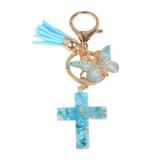 Tassel Butterfly Stone Cross Keychain - LaTezza Online Shop