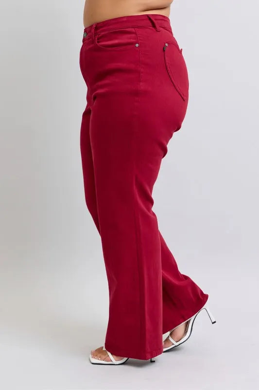 Judy Blue High Waist Straight Red Jeans Heart Shaped Back Pockets 90's Style - LaTezza Online Shop