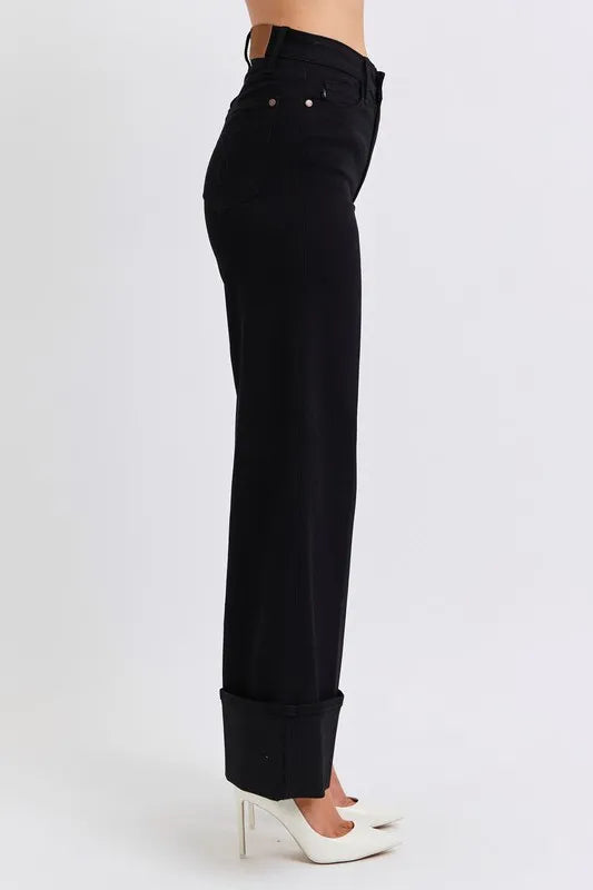 Judy Blue Full Size High Waist Reto Wide Leg W/ Cuff Plus Size - LaTezza Online Shop
