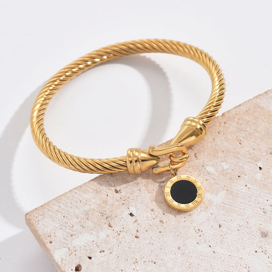 Versatile fashion Roman numeral pendant Twists bracelet stainless steel women's bracelet - LaTezza Online Shop