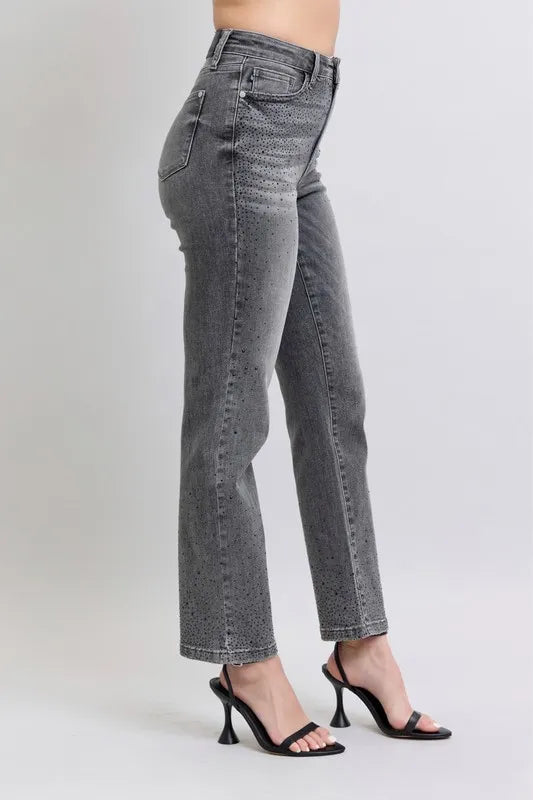 Straight Jeans Judy Blue Full Size High Waist Rhinestone Plus Size - LaTezza Online Shop