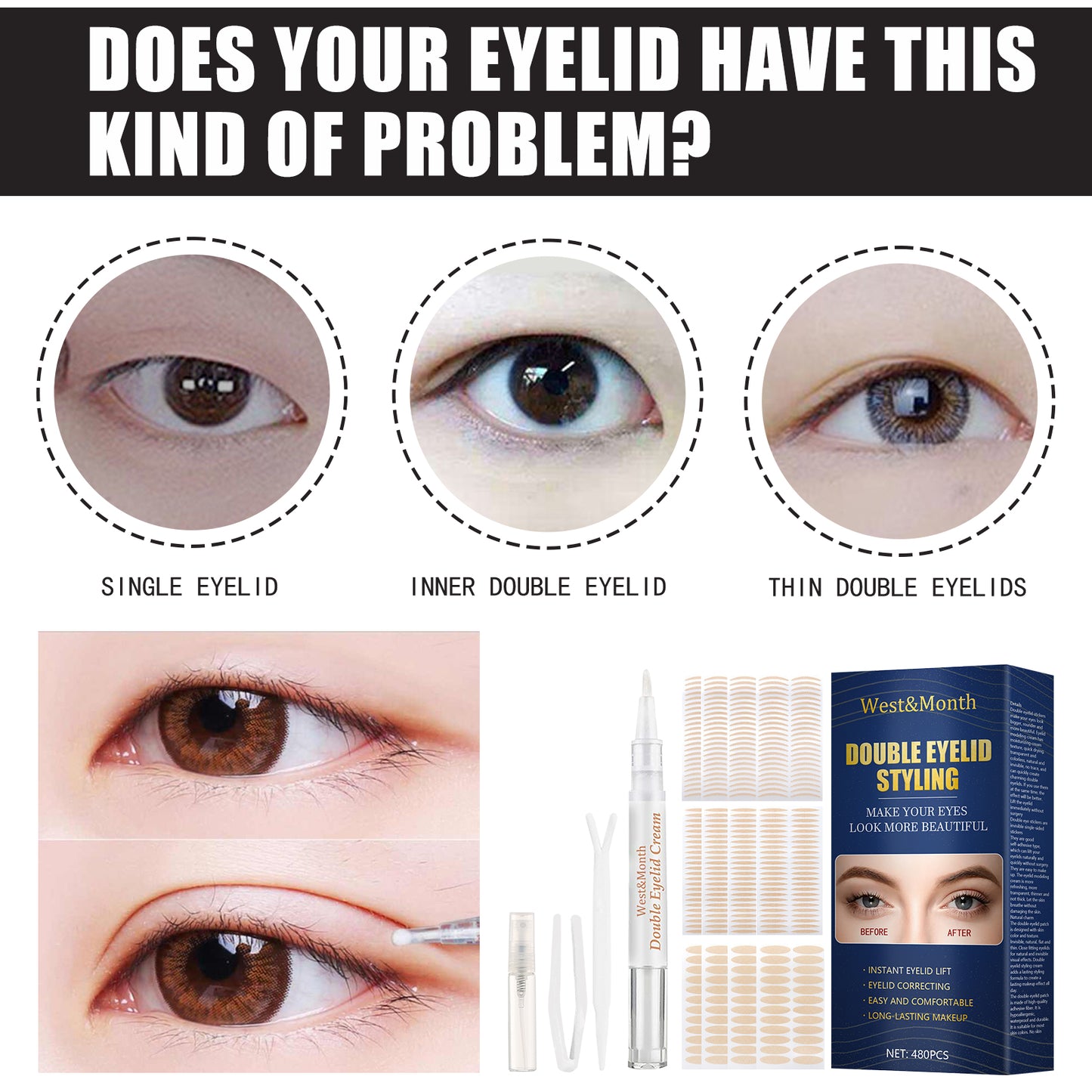West&Month Double Eyelid Styling, Invisible Glue-free Natural Mesh Is Sticky When It Meets Water Lace Olive Type - LaTezza Online Shop