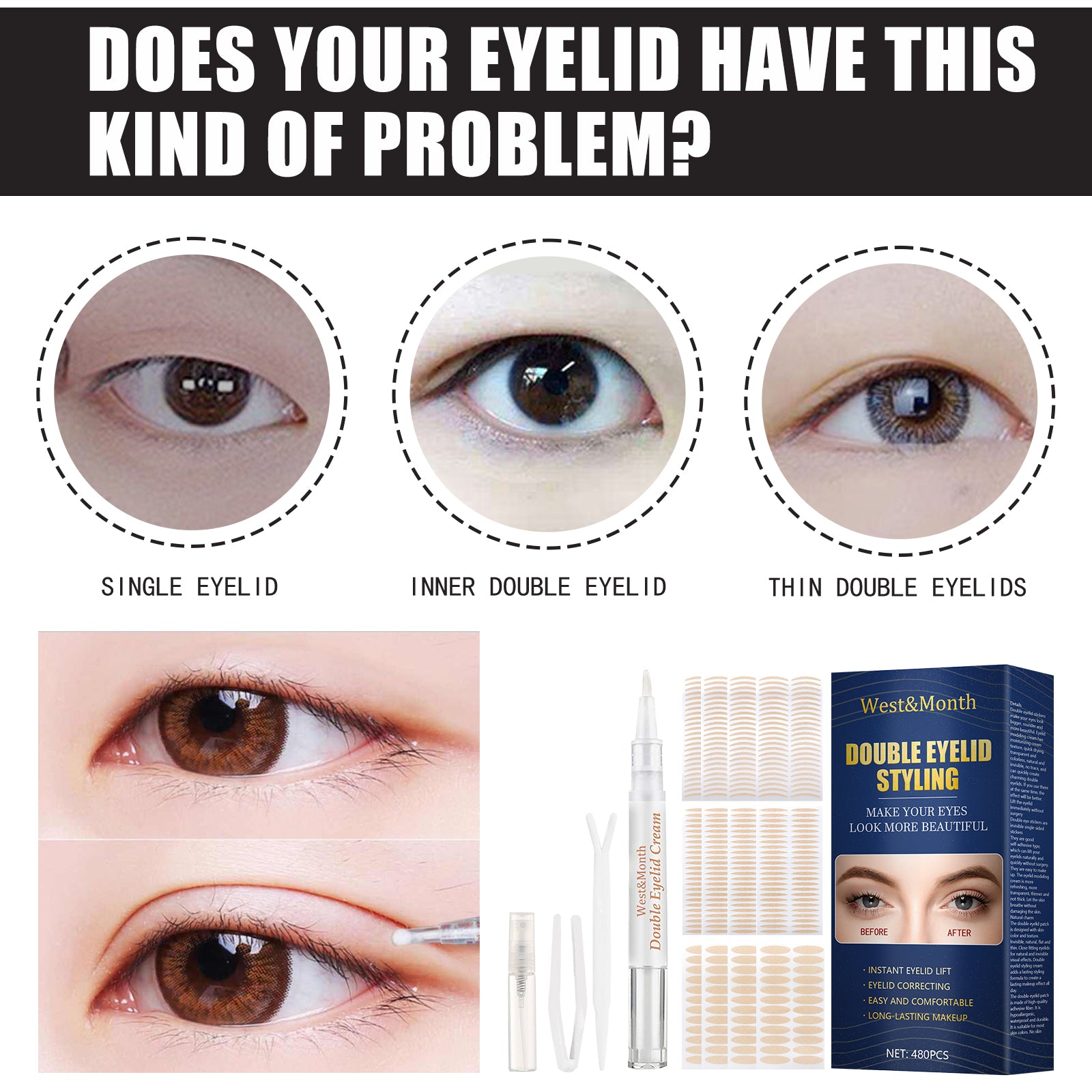 West&Month Double Eyelid Styling, Invisible Glue-free Natural Mesh Is Sticky When It Meets Water Lace Olive Type - LaTezza Online Shop