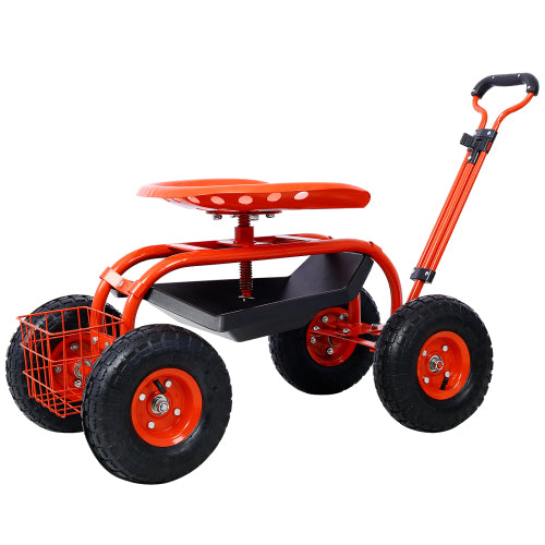 Garden cart rolling scooter, adjustable height with 4 wheels and extendable handle with 360 degree seat and tool tray (red) - LaTezza Online Shop