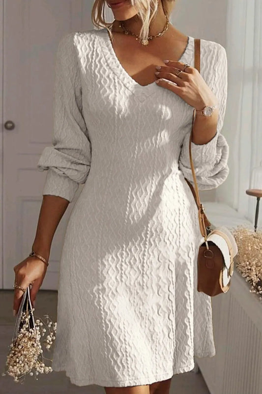 Solid color texture long sleeved elegant French dress women's dress - LaTezza Online Shop