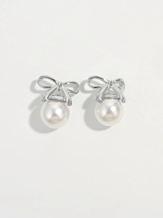 925 Sterling Silver Pearl Bow Earrings - LaTezza Online Shop
