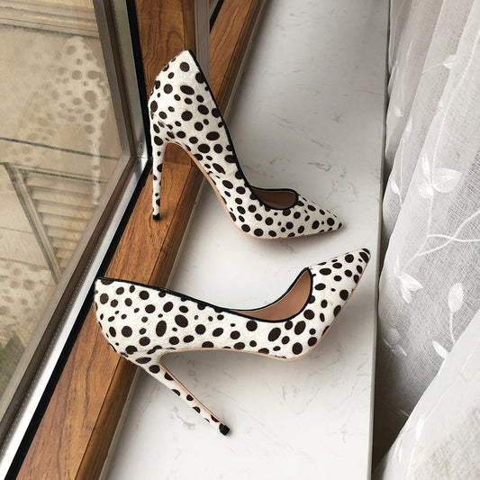 Pumps Polka Dot Print Women Flock Pointy Toe High Heel Shoes Sexy Spotted Pattern Stiletto Pumps - LaTezza Online Shop