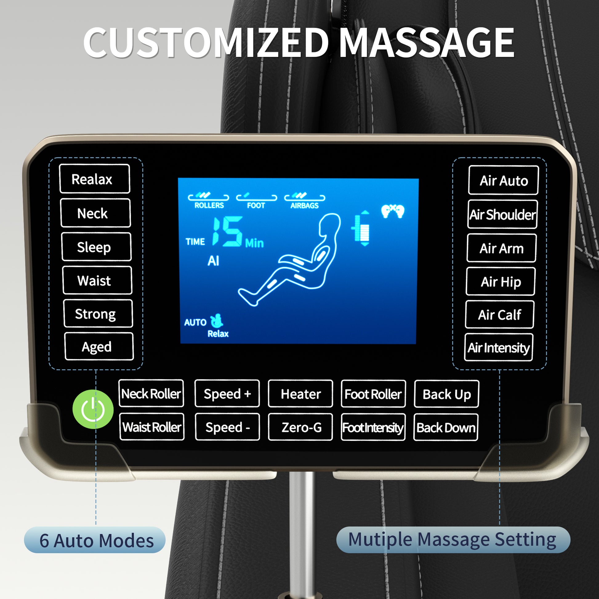 Full body deep tissue massage chair, foot massage, 8 fixed massage rollers, touch screen suitable for 5.1-5.75 feet high (black) - LaTezza Online Shop