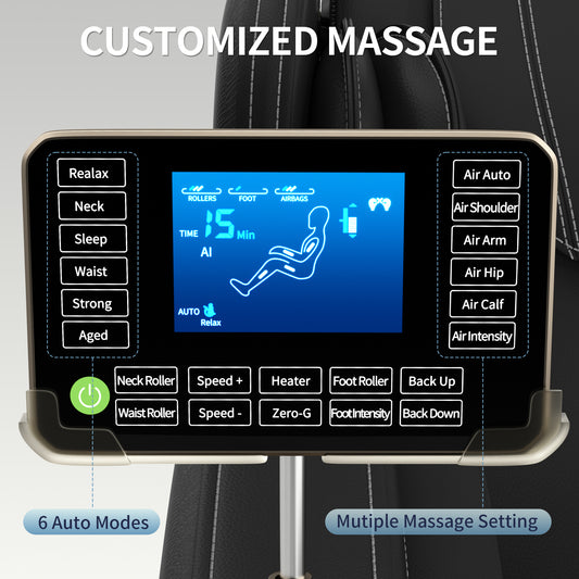 Full body deep tissue massage chair, foot massage, 8 fixed massage rollers, touch screen suitable for 5.1-5.75 feet high (black) - LaTezza Online Shop