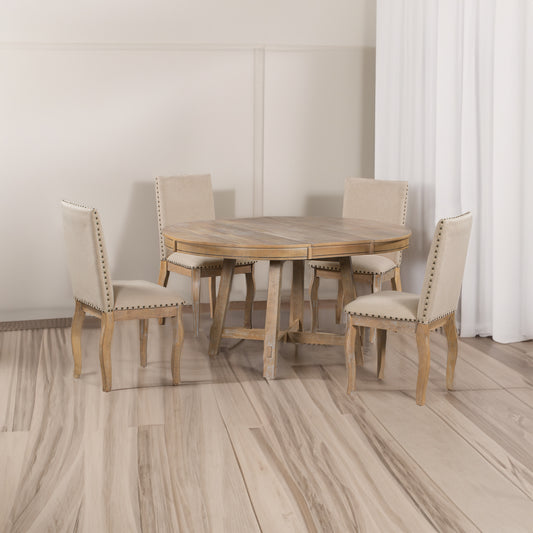 TREXM 5-Piece Farmhouse Dining Table Set Wood Round Extendable Dining Table and 4 Upholstered Dining Chairs (Natural Wood Wash) - LaTezza Online Shop