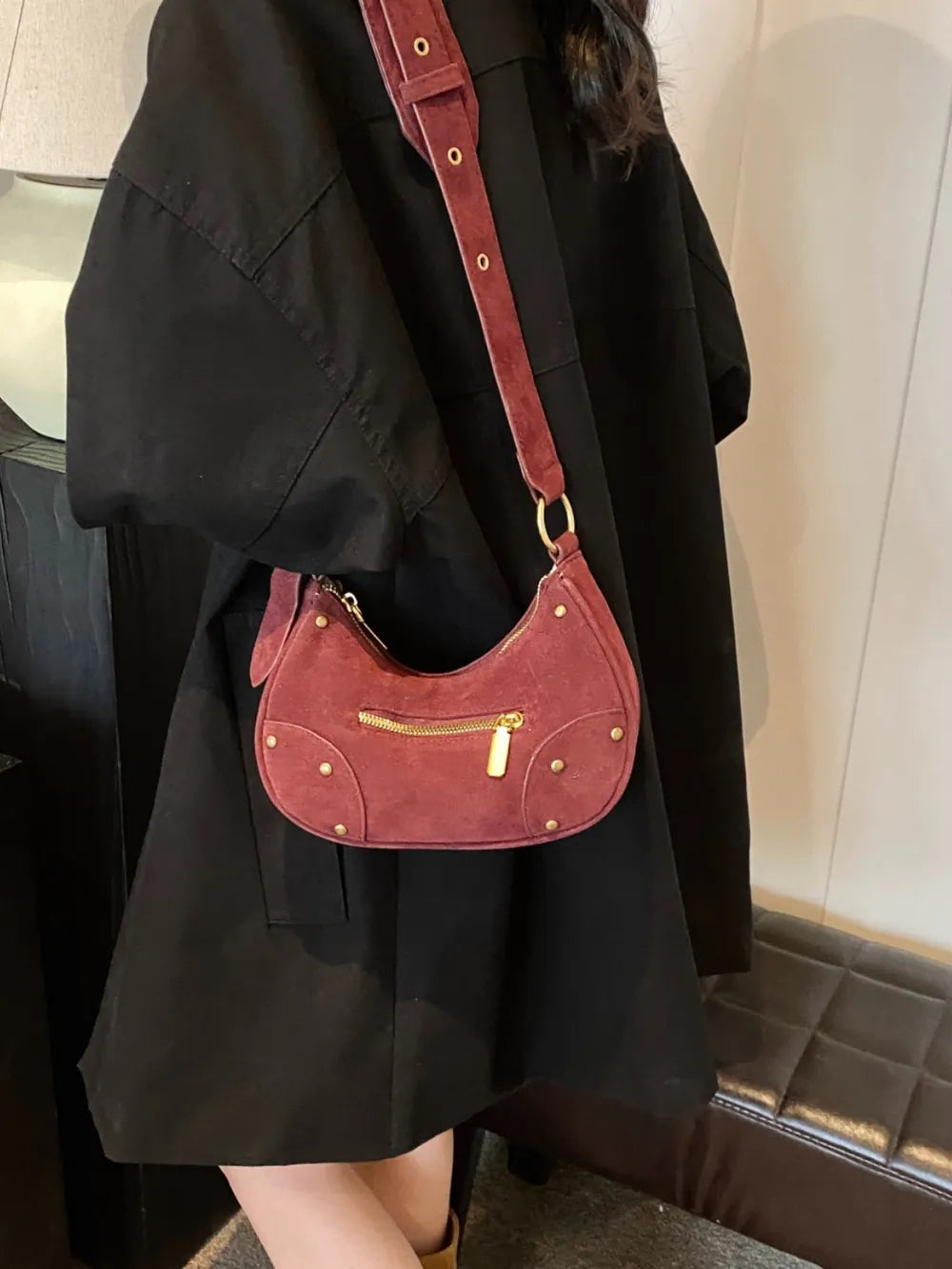 Small Suede Adjustable Strap Shoulder Bag - LaTezza Online Shop