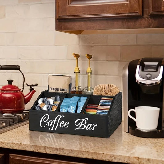 1 Piece Classic Wooden Coffee Bar Storage Box Multi-compartment  Coffee Accessories 