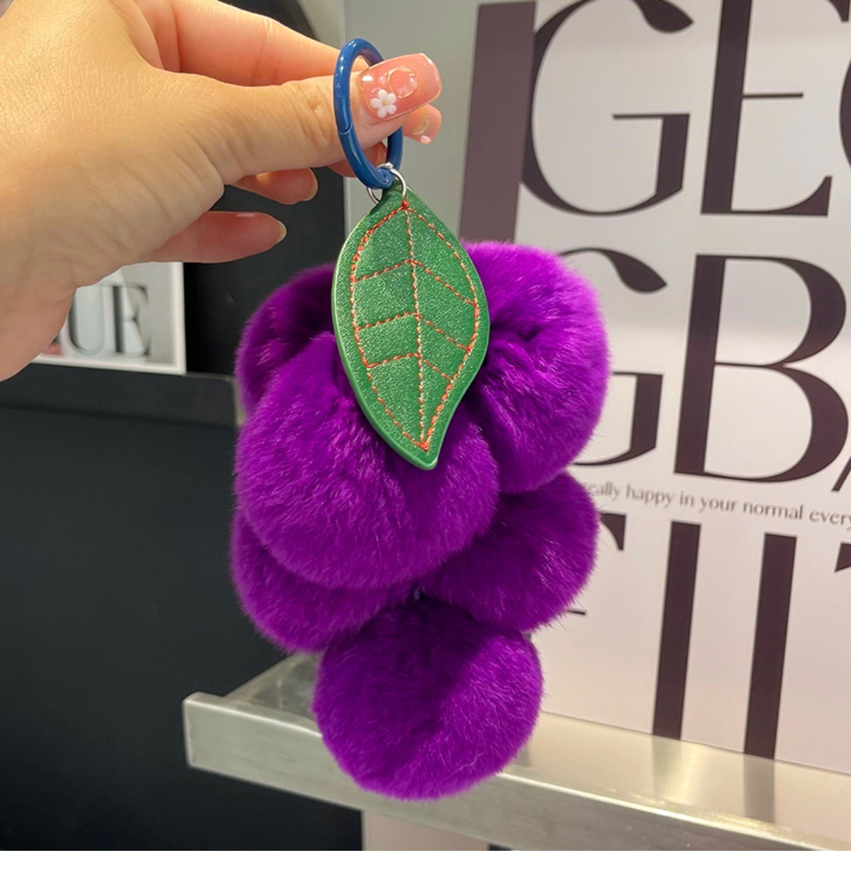 Real Rex Rabbit Hair Grape Car Key Ring Pendant - LaTezza Online Shop