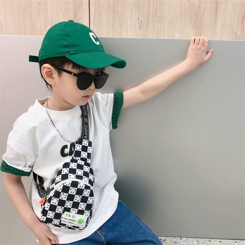 Kids Chest Bag New Plaid Contrast Color Lightweight Children's Messenger Bag Outdoor Play Cool Shoulder Bag Waist Bag - LaTezza Online Shop