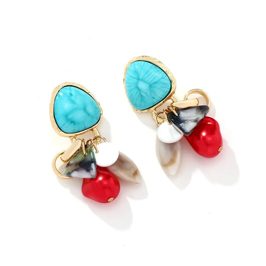Retro ethnic style turquoise shell tassel earrings European and American imitation gemstone earrings - LaTezza Online Shop