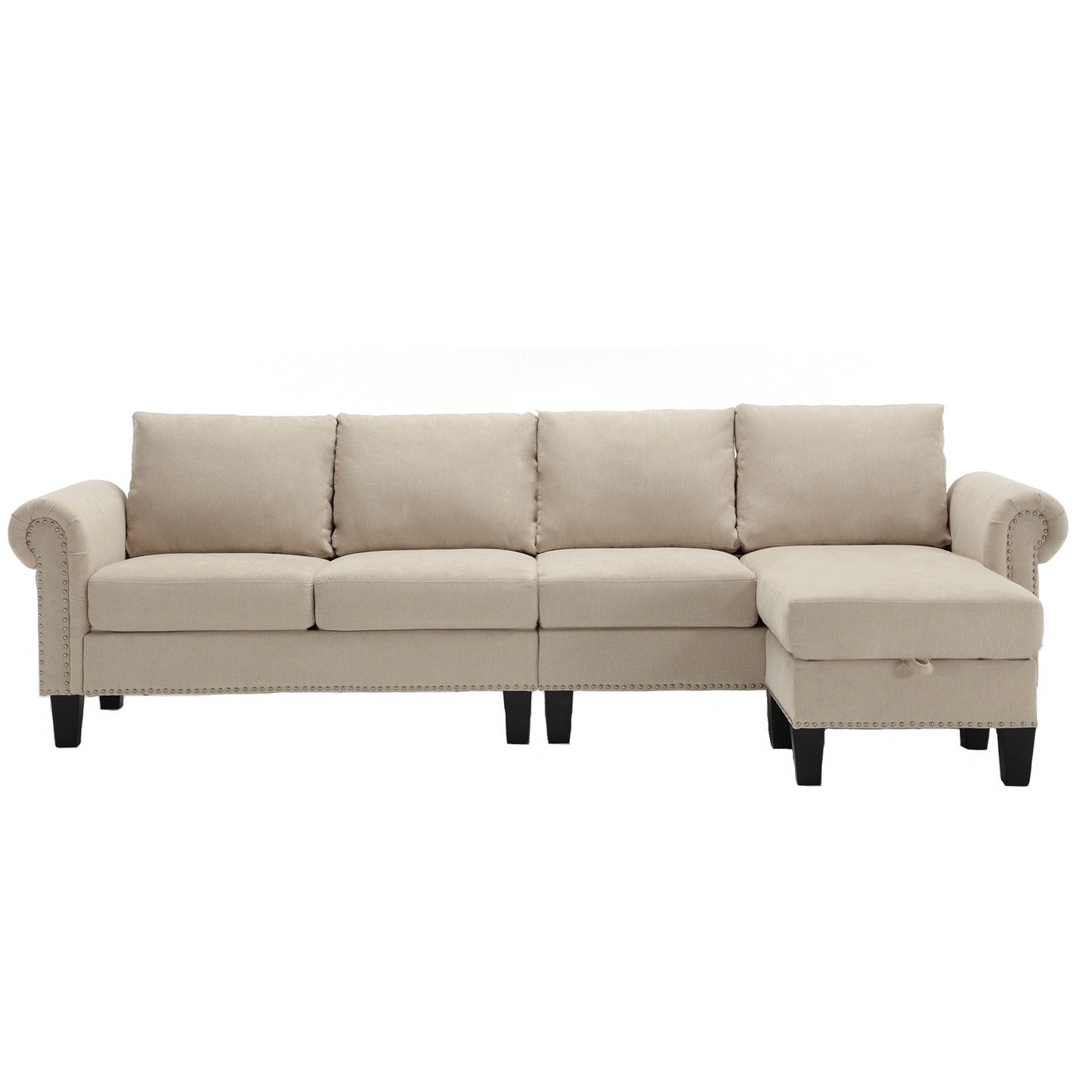 Convertible Sectional Sofa with Storage,L-shaped sofa,Four-seater sofa,Modern Linen Fabric Sectional Couches Beige - LaTezza Online Shop