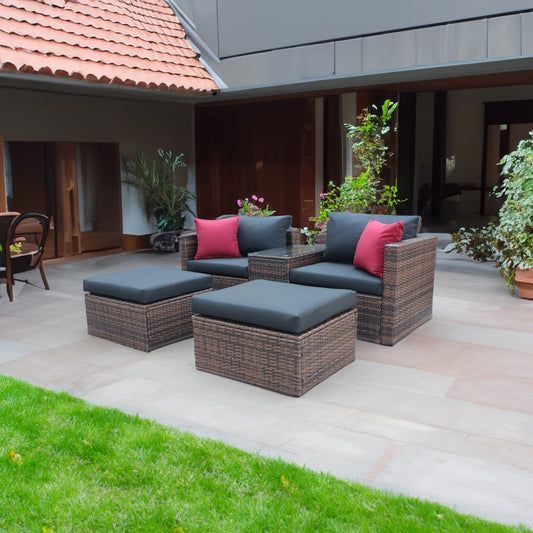 5 Pieces Outdoor Patio Garden Brown Wicker Sectional Sofa Set - LaTezza Online Shop