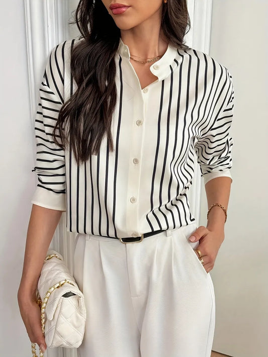 Striped Mock Neck Long Sleeve Shirt - LaTezza Online Shop