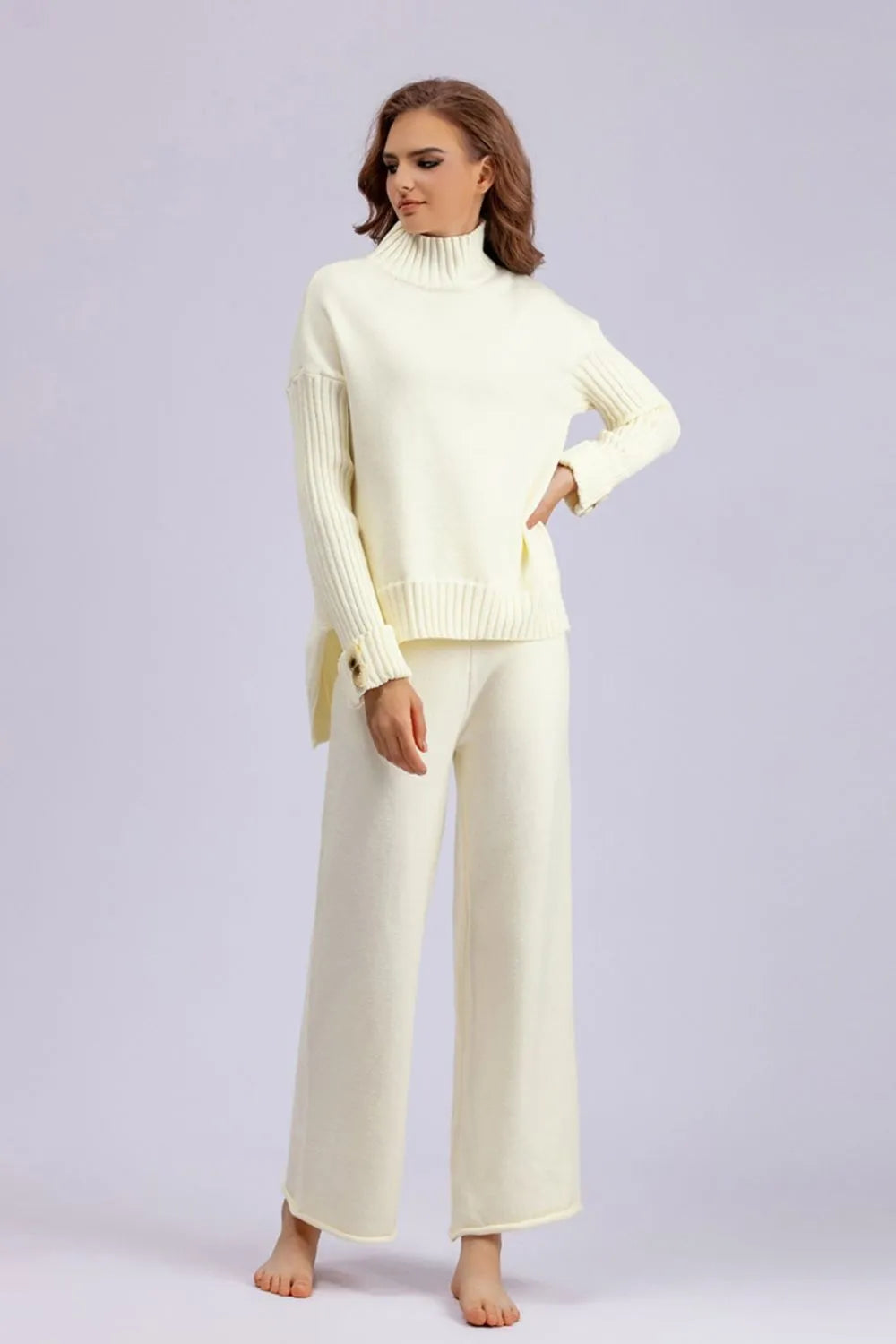 High- Low Turtleneck Long Sleeve Top and Pants Sweater Set - LaTezza Online Shop
