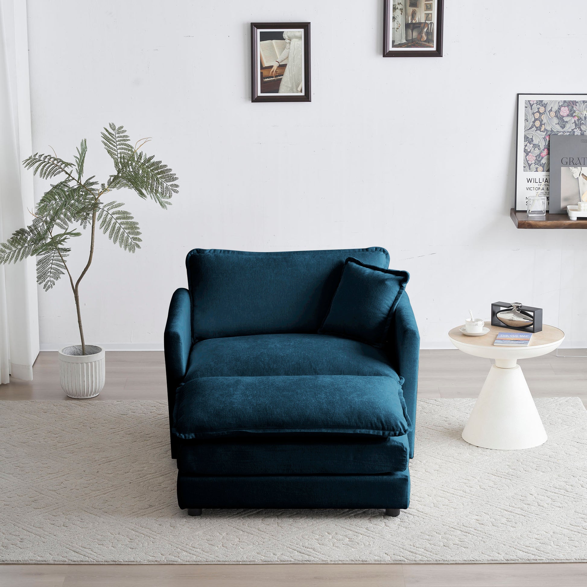 Ottoman modern style chair, living room club chair Chenille cushioned armchair, bedroom reading chair, blue - LaTezza Online Shop
