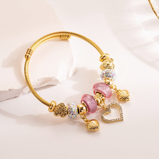 Stainless Steel Bracelet with Diamond Crystal Heart Pendant Charm Bracelet - LaTezza Online Shop