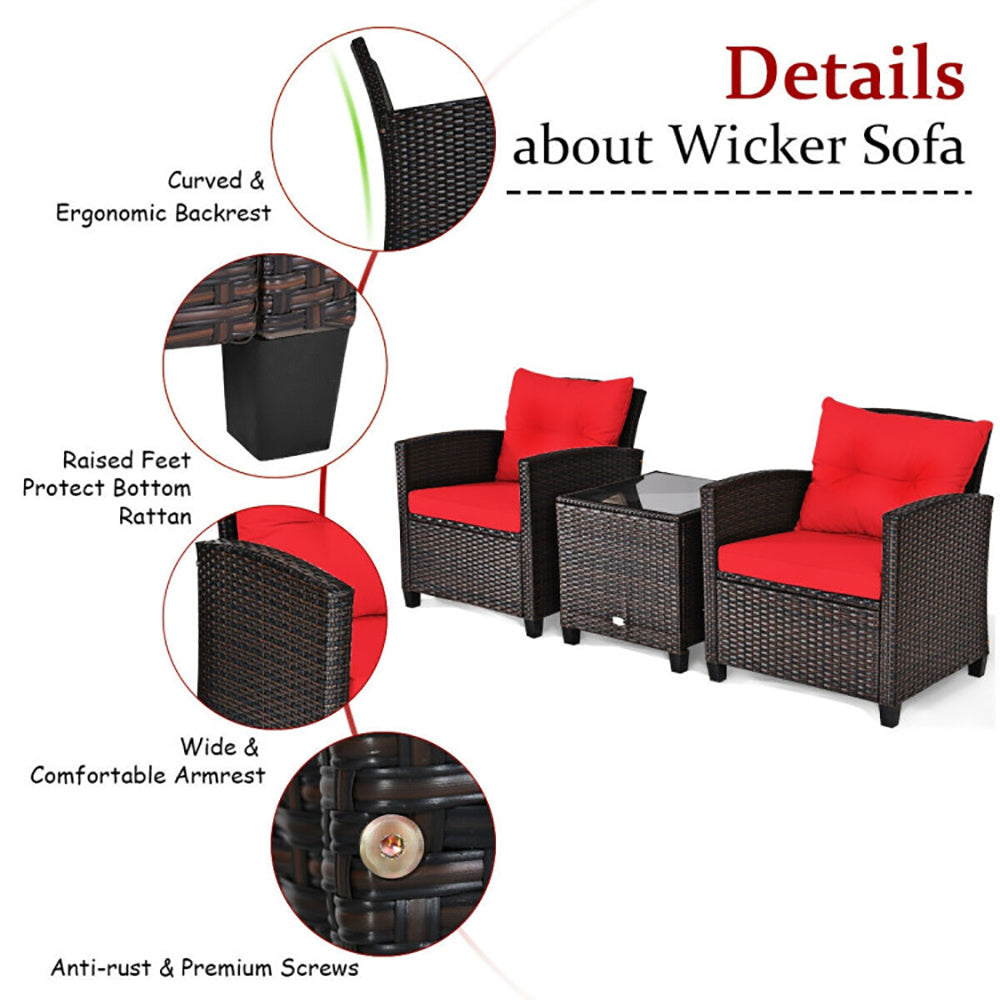 3 Pieces Rattan Patio Furniture Set With Washable Cushion - LaTezza Online Shop