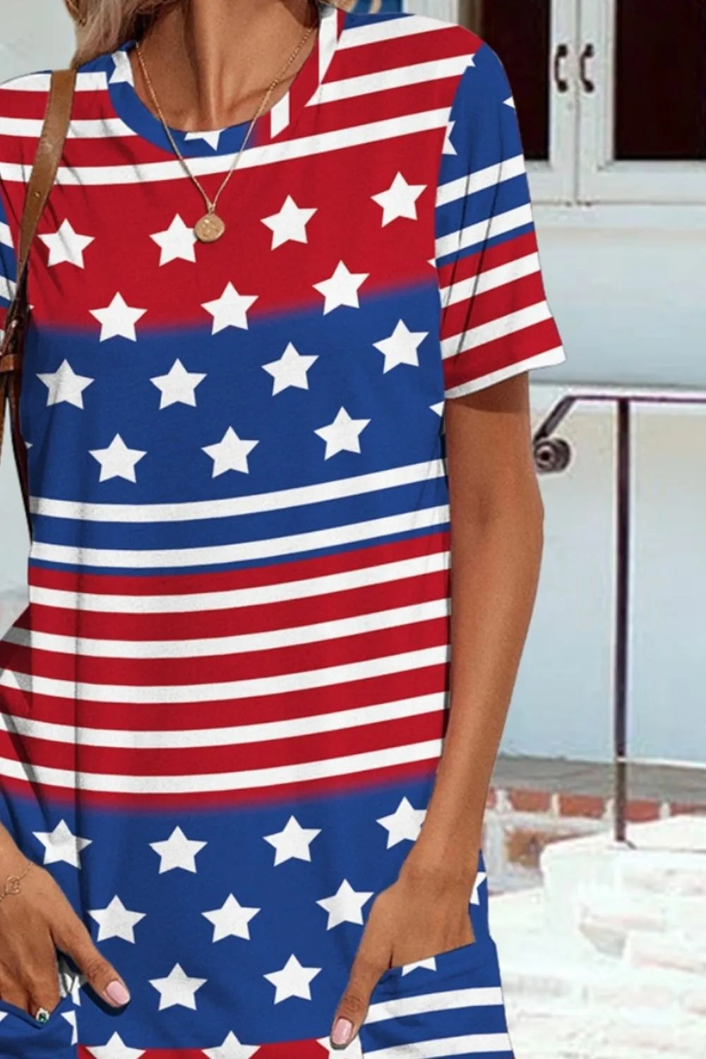 FAM-FAM Pocketd US Flag Printed Short Sleeve Dress - LaTezza Online Shop