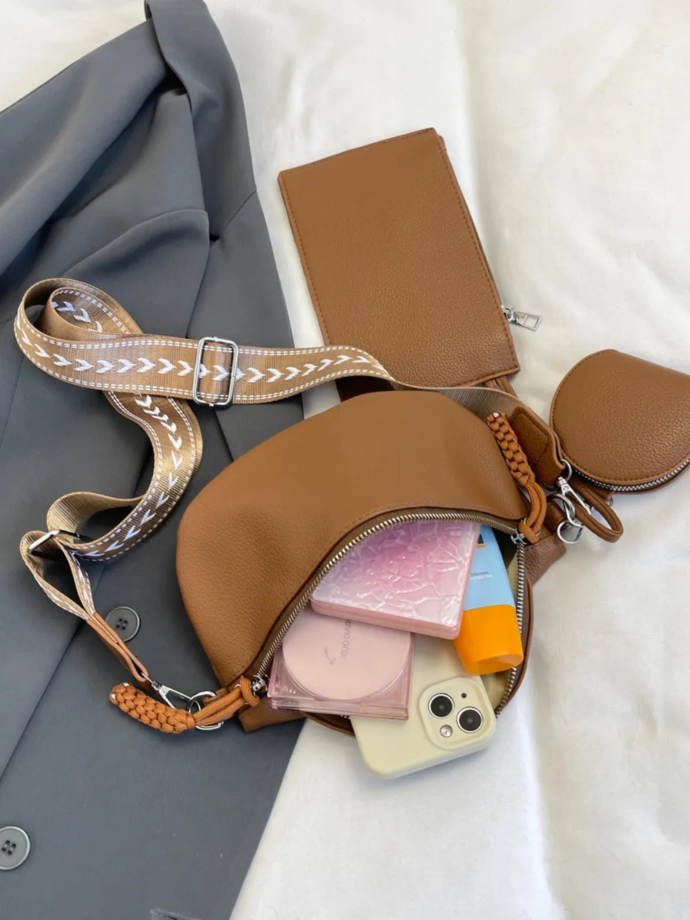 PU Leather Adjustable Strap Crossbody Bag with Coin Purse - LaTezza Online Shop