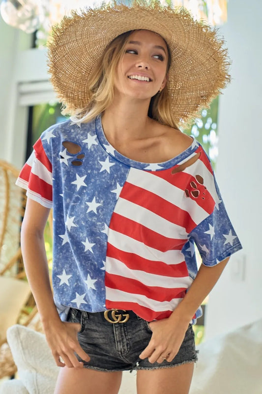 BiBi American Flag Theme Short Sleeve T-Shirt - LaTezza Online Shop