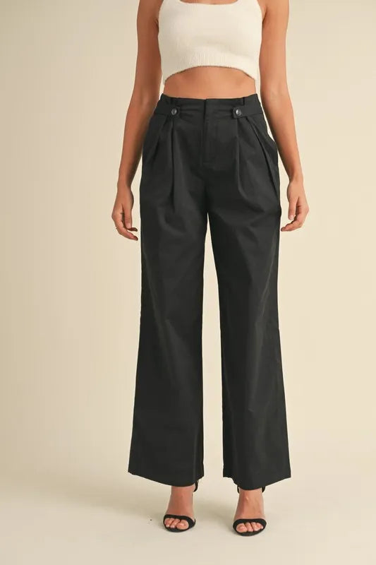 MABLE High Waist Front Pleated Detail Wide Leg Pants - LaTezza Online Shop