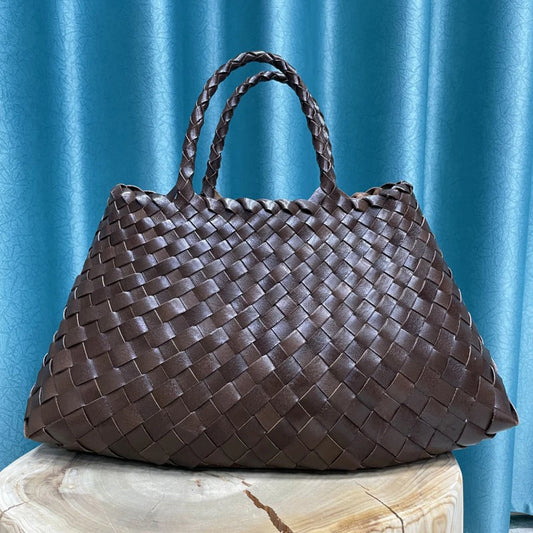 Hand Bag Genuine Leather Weave Tote Top Quality Women Basket Shopping Bags Handle Beach Hobos Handbag - LaTezza Online Shop