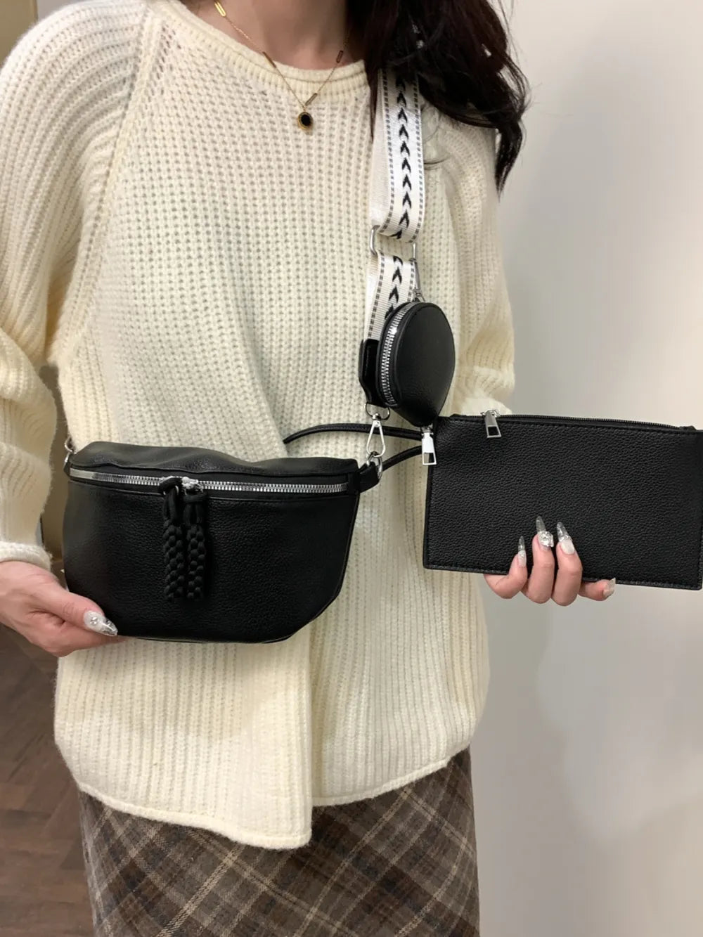 PU Leather Adjustable Strap Crossbody Bag with Coin Purse - LaTezza Online Shop