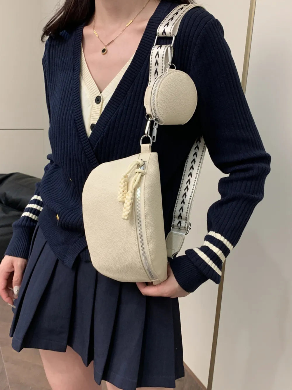 PU Leather Adjustable Strap Crossbody Bag with Coin Purse - LaTezza Online Shop