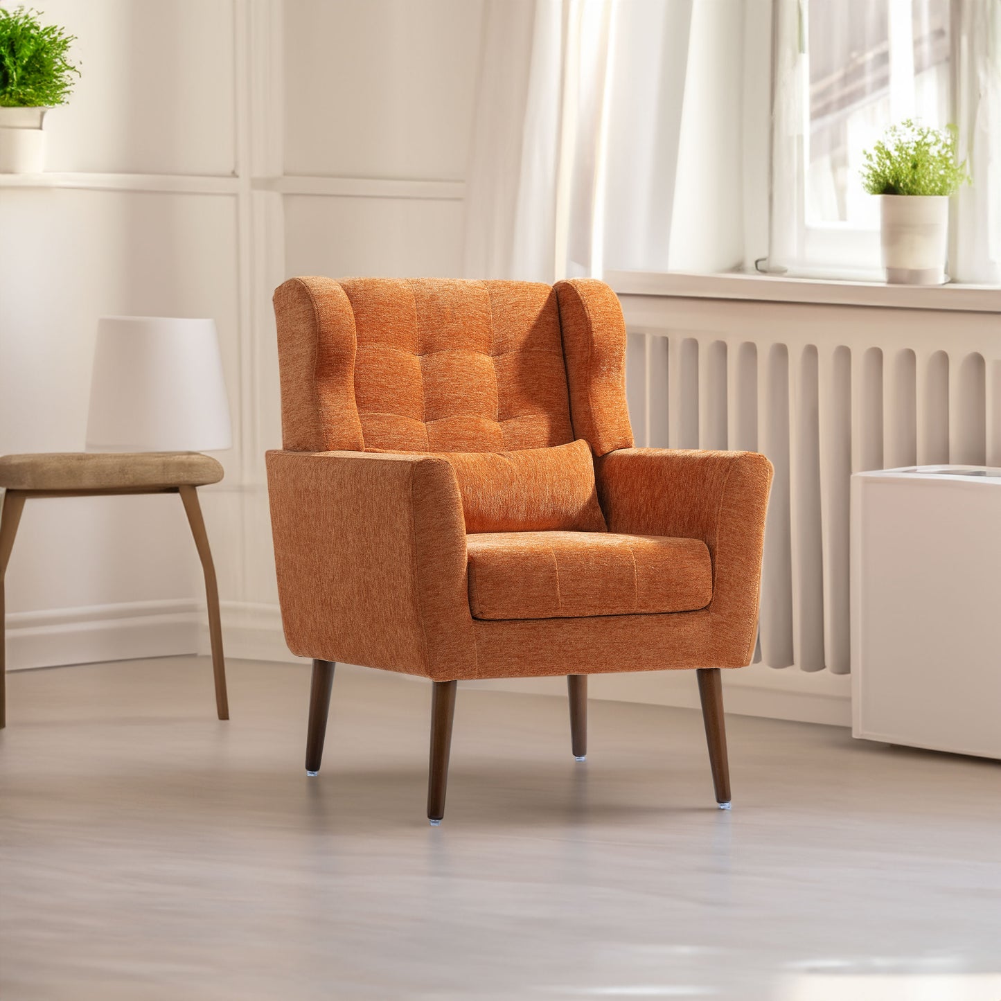 Modern Accent Chair Upholstered Foam Filled Living Room Chairs Comfy Reading Chair Mid Century Modern Chair (Orange) - LaTezza Online Shop