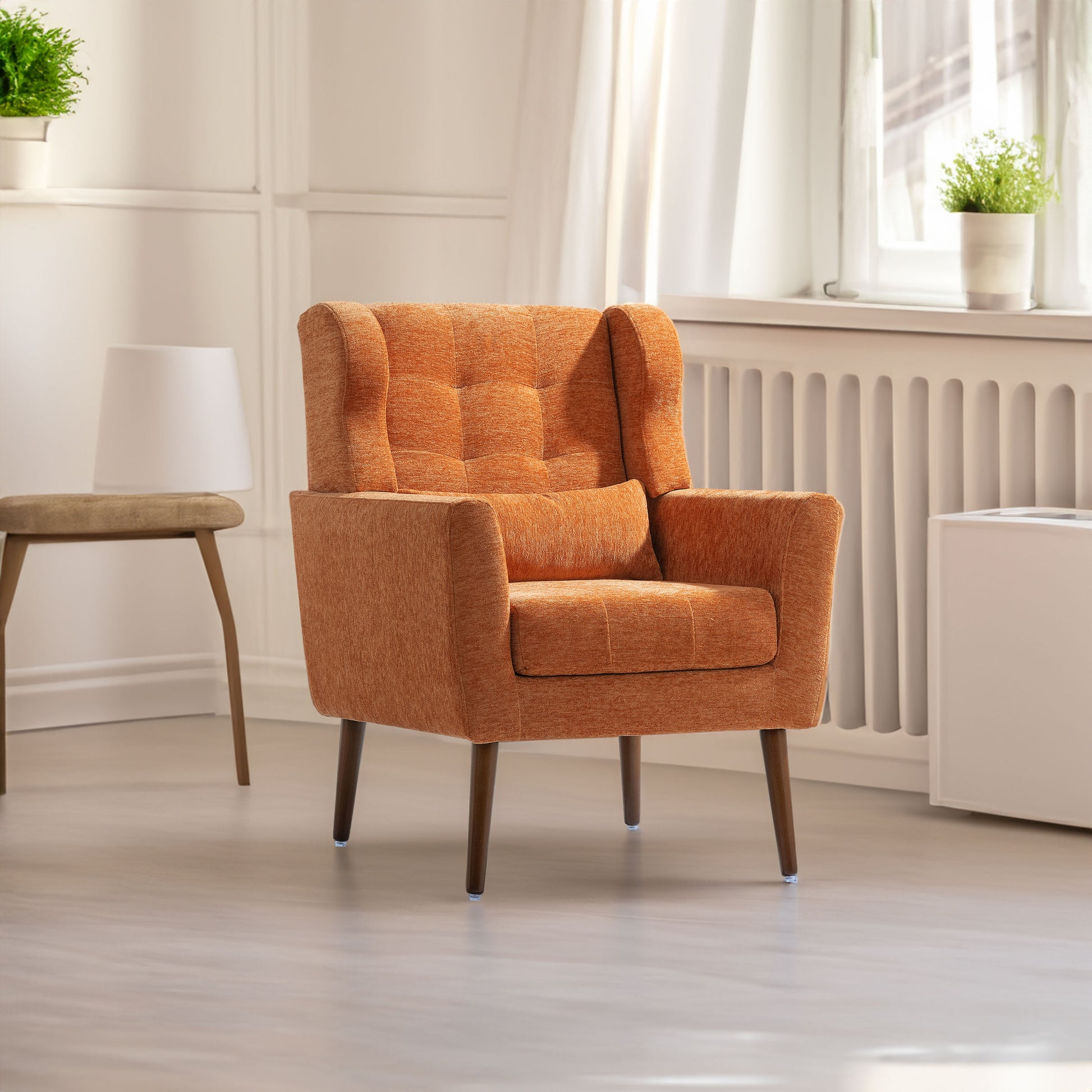 Modern Accent Chair Upholstered Foam Filled Living Room Chairs Comfy Reading Chair Mid Century Modern Chair (Orange) - LaTezza Online Shop