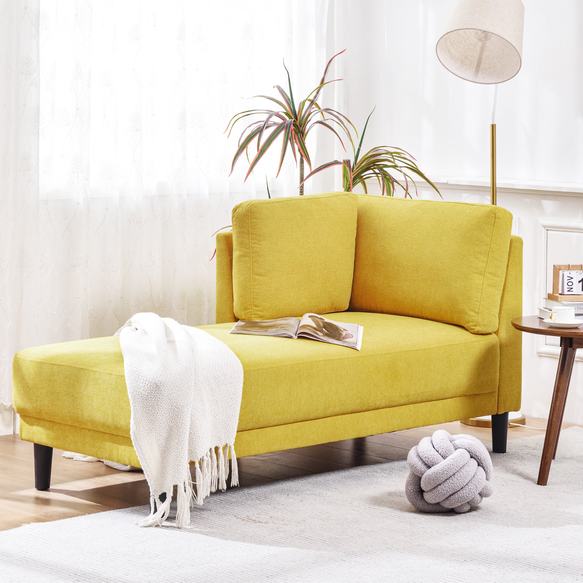 65" Mid-Century Modern Fabric Corner Lounge Chair Upholstered Indoor Chaise Lounge for Bedroom - LaTezza Online Shop