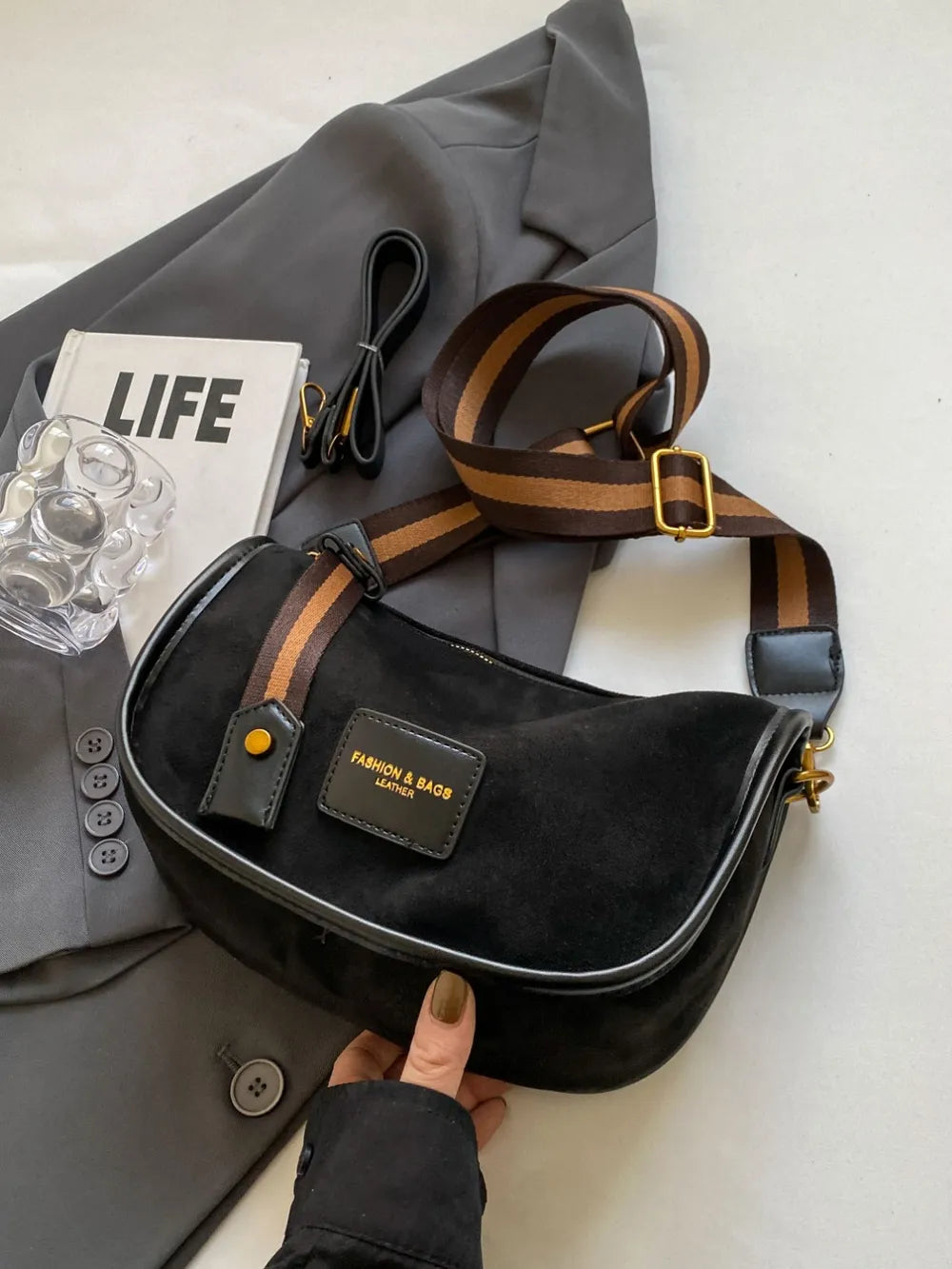 Suede Adjustable Strap Shoulder Bag - LaTezza Online Shop