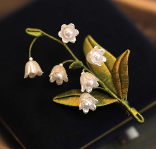 Vintage Corsage With Handmade Lily Of The Valley Wrapped Pins