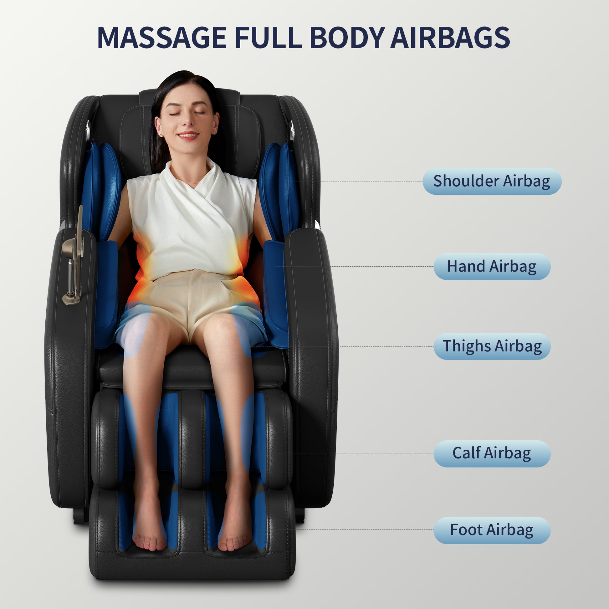 Full body deep tissue massage chair, foot massage, 8 fixed massage rollers, touch screen suitable for 5.1-5.75 feet high (black) - LaTezza Online Shop