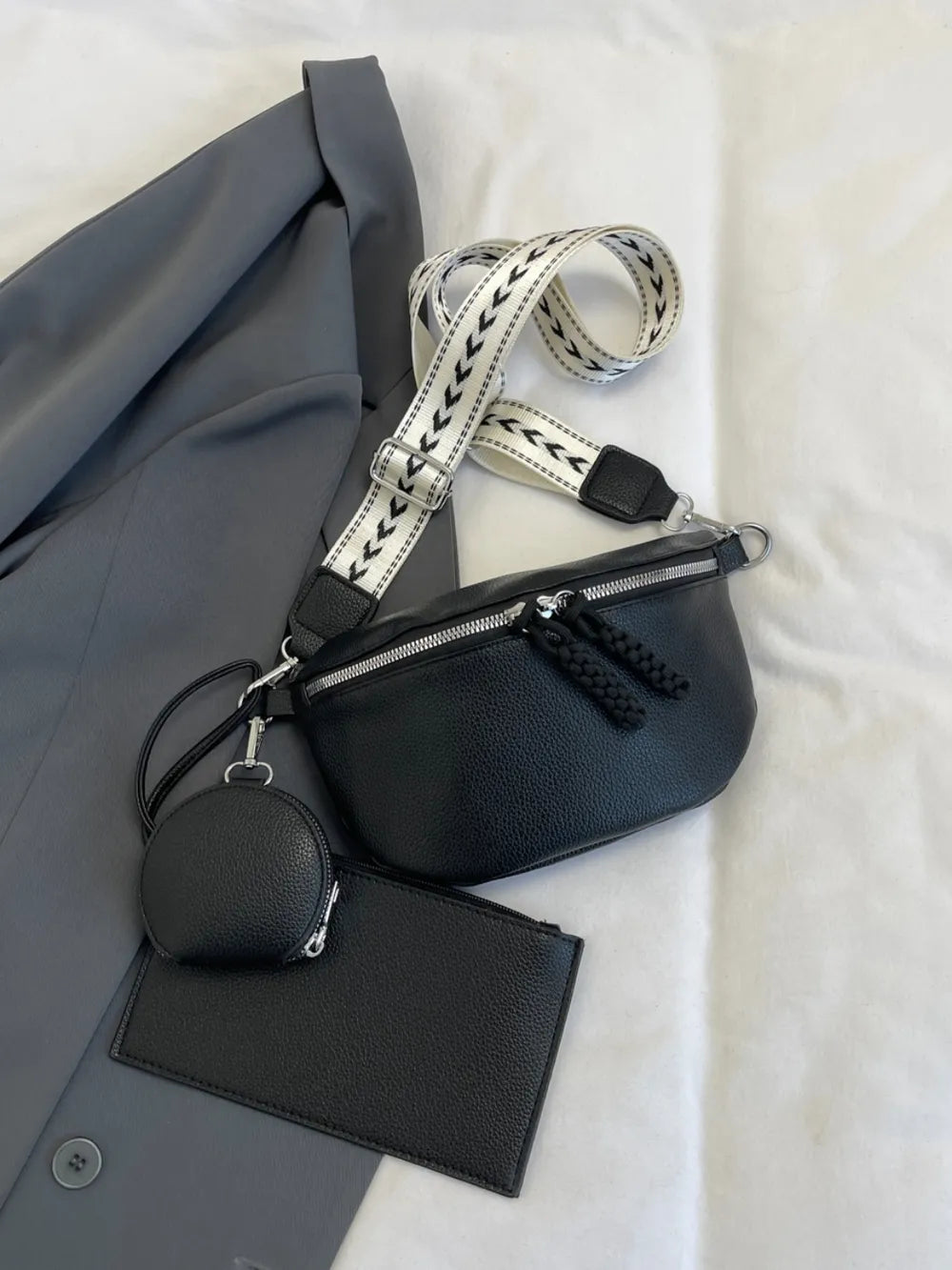 PU Leather Adjustable Strap Crossbody Bag with Coin Purse - LaTezza Online Shop